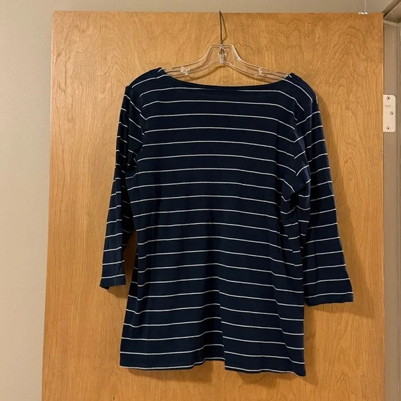 J. Jill Navy & White Striped 3/4 Sleeve Pullover Top Size Medium - Picture 2 of 6